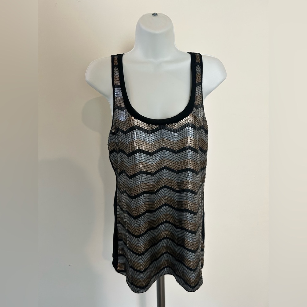 Express Black and Silver Sequin Sleeveless Tank Top